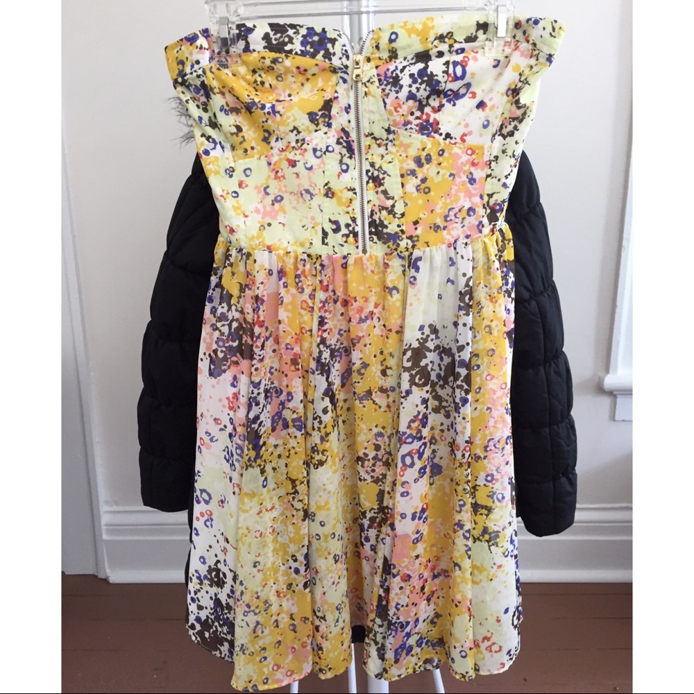 Guess Yellow Pink Strapless Floral Midi Sundress
